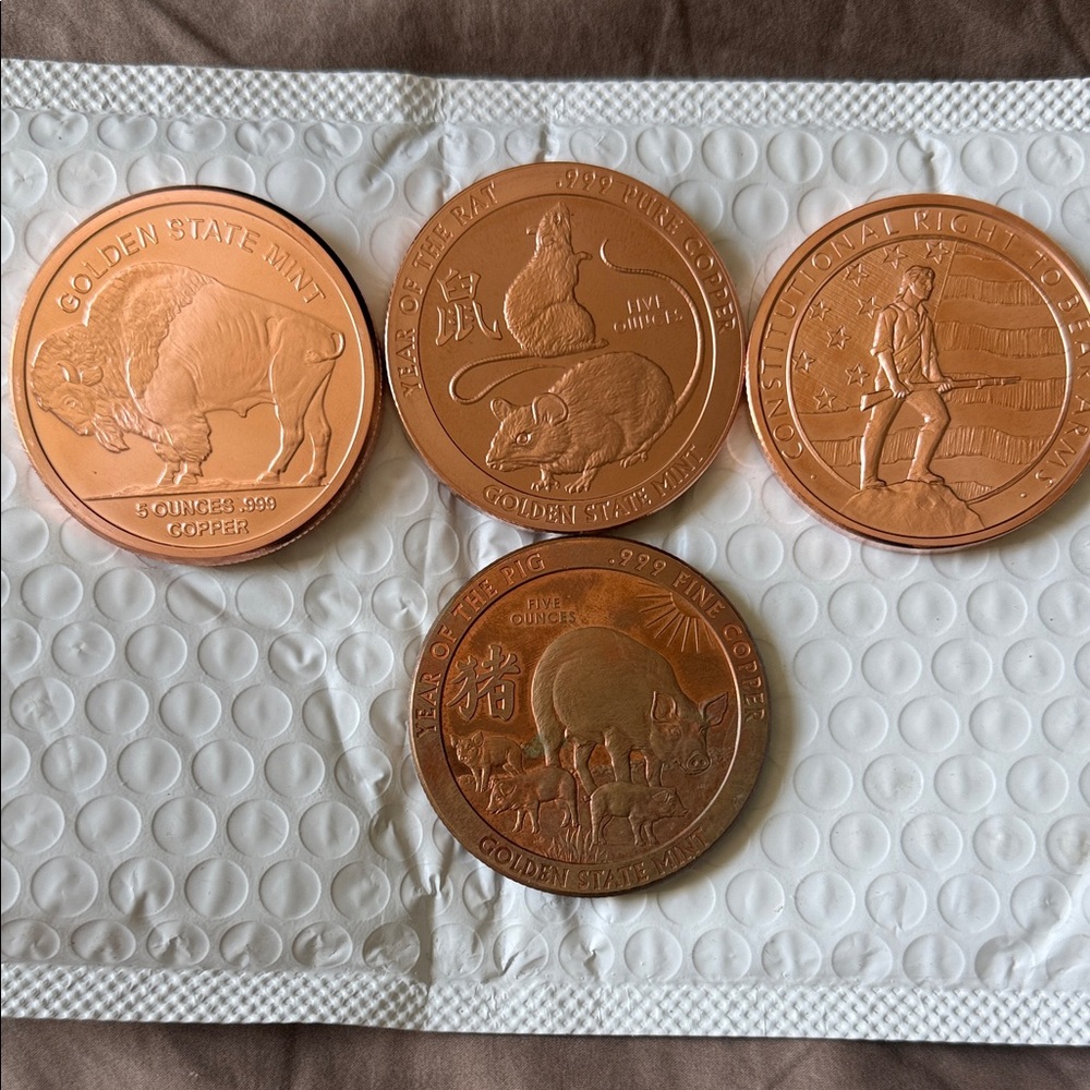 Golden State Mint Copper Rounds. Set of 4, 5 oz each